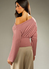 Carvix Off Shoulder Striped Fitted Top With Ruched Waist