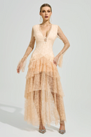 Florissa V Neck Lace Tiered Maxi Dress