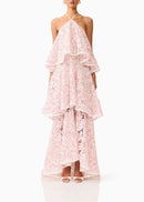 Dervian Pink Halterneck Lace Maxi Dress