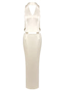 Uveria Ivory Plunge Neck Satin Top & Skirt Set