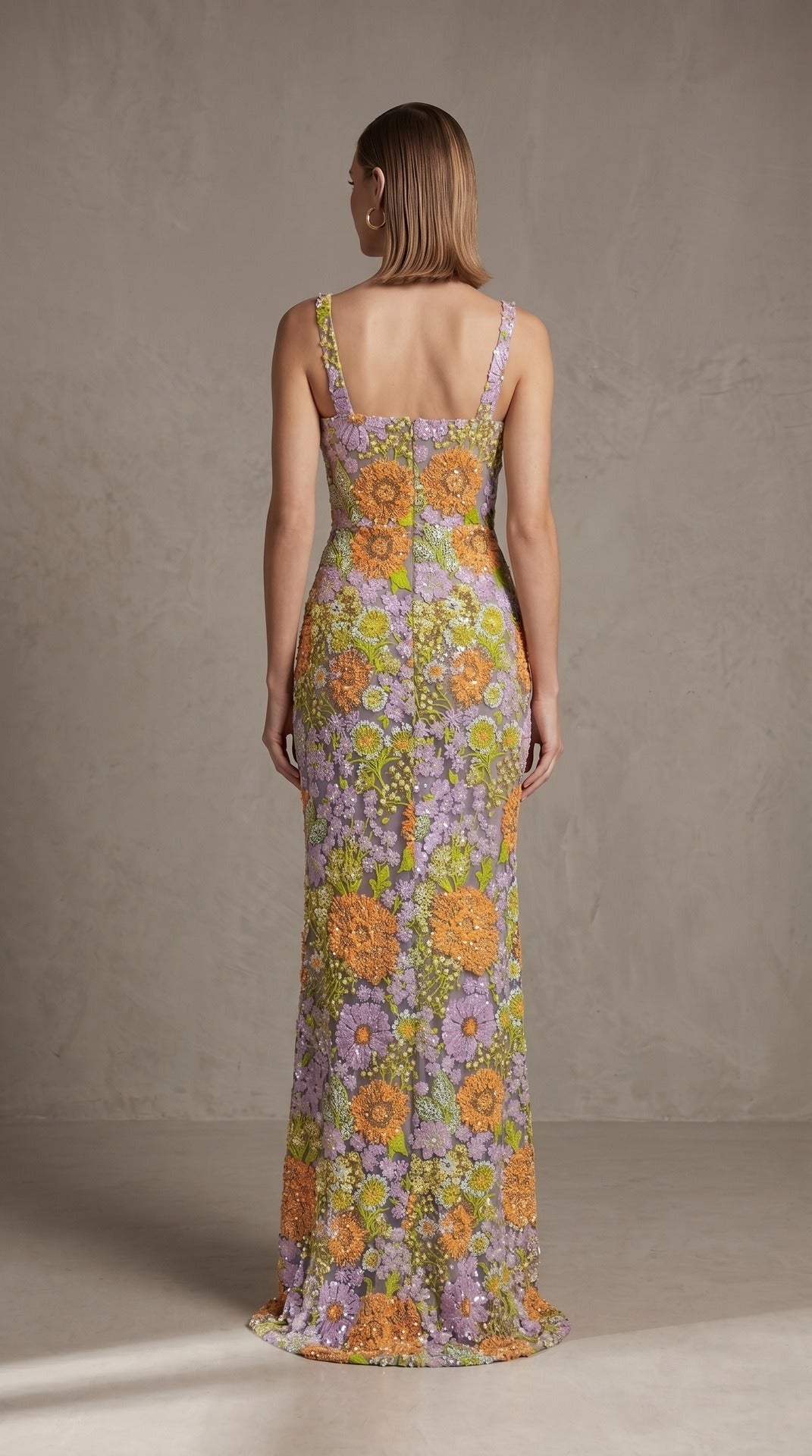 Ashhelm Strappy Sequin Floral-Embroidered Maxi Dress