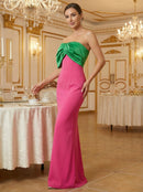 Dorevin Contrast-Color Pleated Maxi Dress