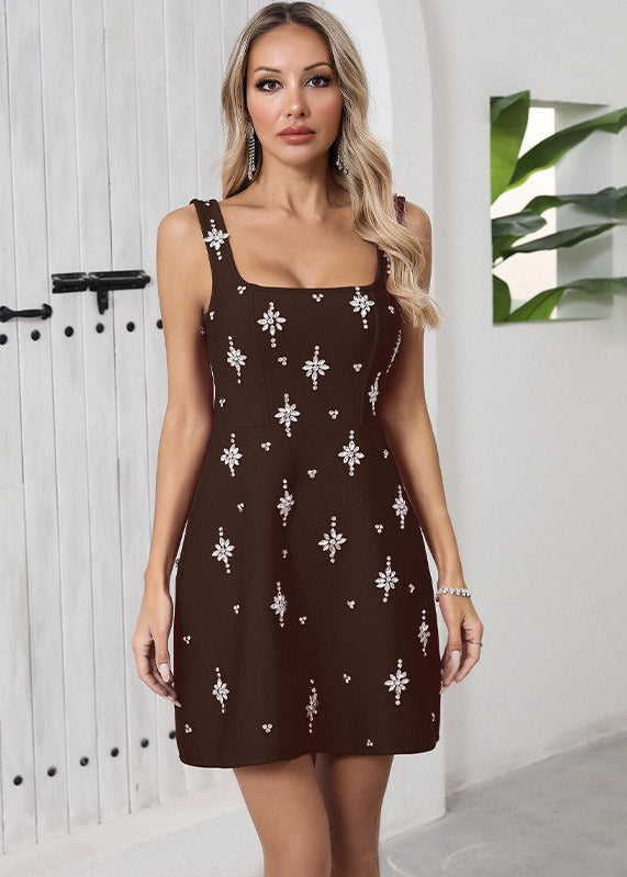 Rayner Crystal Bow Detail Backless A Line Mini Dress In Brown