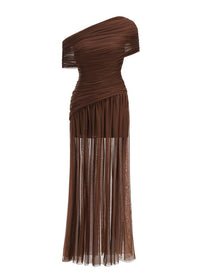 Granny Draped One Shoulder Bardot Maxi Dress