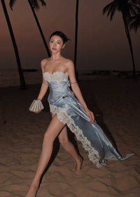 Pervella Strapless Lace Draped Mini Dress