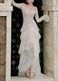 Envorik Floral Lace Ruffle Maxi Dress