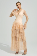 Florissa V Neck Lace Tiered Maxi Dress