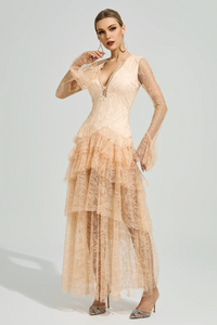Florissa V Neck Lace Tiered Maxi Dress