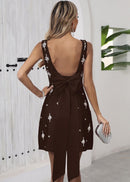 Rayner Crystal Bow Detail Backless A Line Mini Dress In Brown