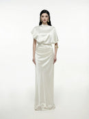Delvion Satin Solid Ruched Maxi Dress