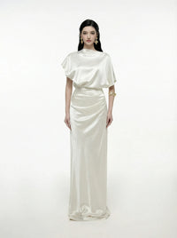 Delvion Satin Solid Ruched Maxi Dress