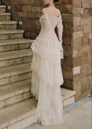 Envorik Floral Lace Ruffle Maxi Dress