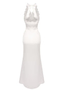 Jovyna White Lace Panel Satin Maxi Dress