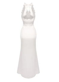 Jovyna White Lace Panel Satin Maxi Dress
