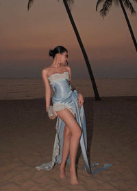 Pervella Strapless Lace Draped Mini Dress