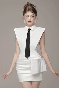 Xanriel Folded Collar Bow Mini Dress