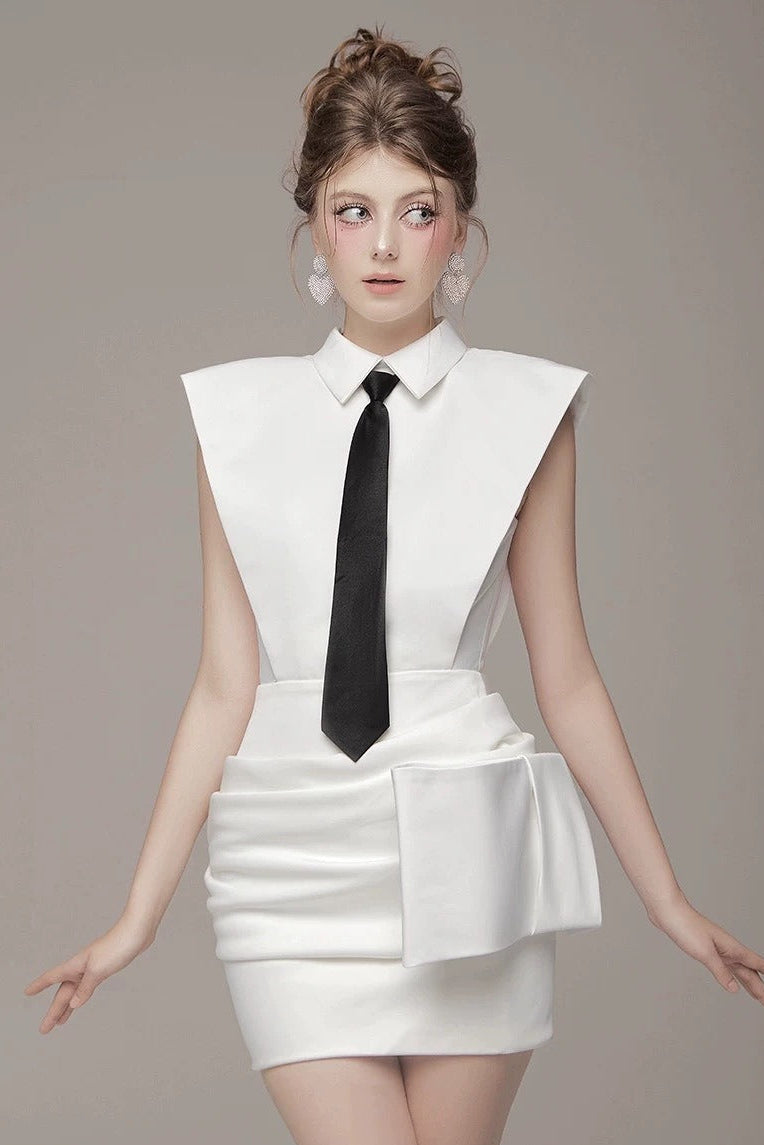 Xanriel Folded Collar Bow Mini Dress