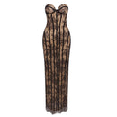 Vazrik Black Floral Lace Corset Maxi Dress