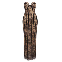 Vazrik Black Floral Lace Corset Maxi Dress