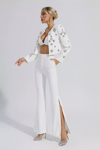 Jeneen Embellished Beaded Jacket Set In White