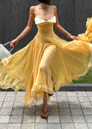 Haidi Spaghetti Mesh Ruffle Maxi Dress In Yellow