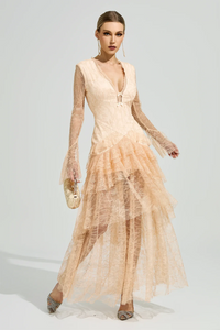 Florissa V Neck Lace Tiered Maxi Dress