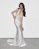 Orzavi Lace Backless Maxi Dress In White