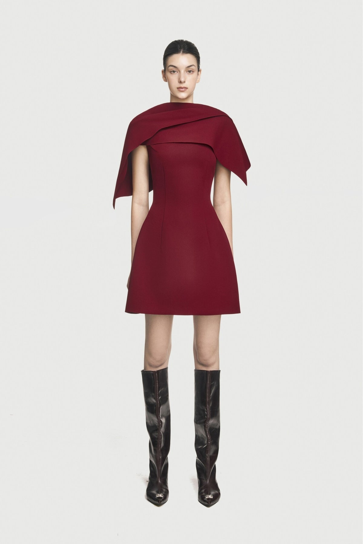 Grisha Asymmetrical Shoulder Pleat Mini Dress In Burgundy