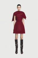 Grisha Asymmetrical Shoulder Pleat Mini Dress In Burgundy