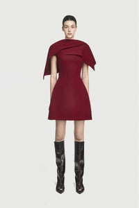 Grisha Asymmetrical Shoulder Pleat Mini Dress In Burgundy