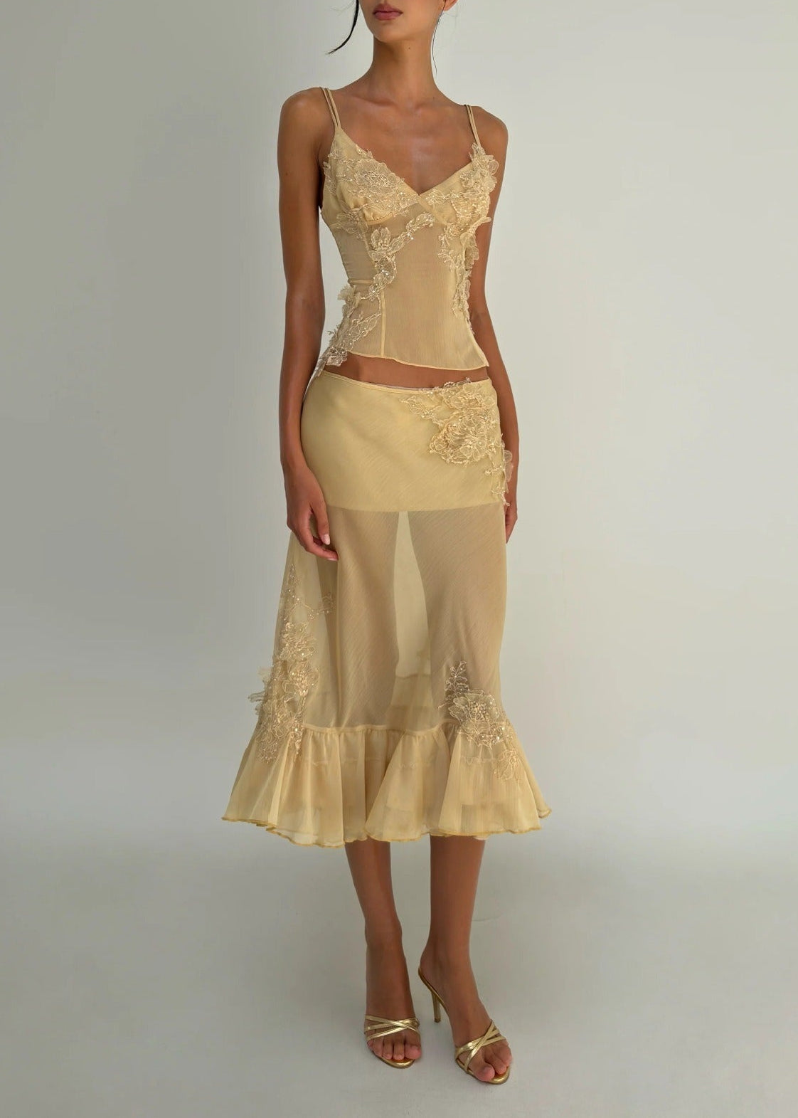 Coralis Embroidered Sequin Top And Ruffled Skirt Two-piece Set