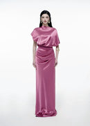 Delvion Satin Solid Ruched Maxi Dress