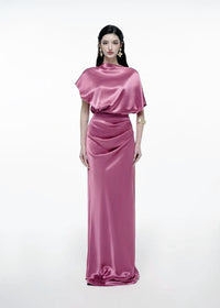 Delvion Satin Solid Ruched Maxi Dress