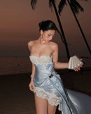 Pervella Strapless Lace Draped Mini Dress