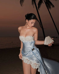 Pervella Strapless Lace Draped Mini Dress
