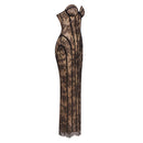 Vazrik Black Floral Lace Corset Maxi Dress