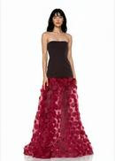 Benicio Strapless A Line Maxi Dress In Black Burgundy