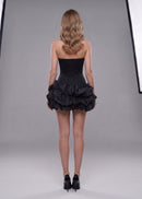 Glykeria Black Strapless Bustier Polka Dot Bubble Mini Dress