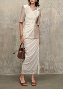 Galessa Bow-Detail Pleated Slit Two-Piece Set