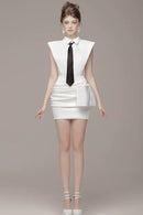 Xanriel Folded Collar Bow Mini Dress