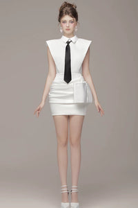 Xanriel Folded Collar Bow Mini Dress