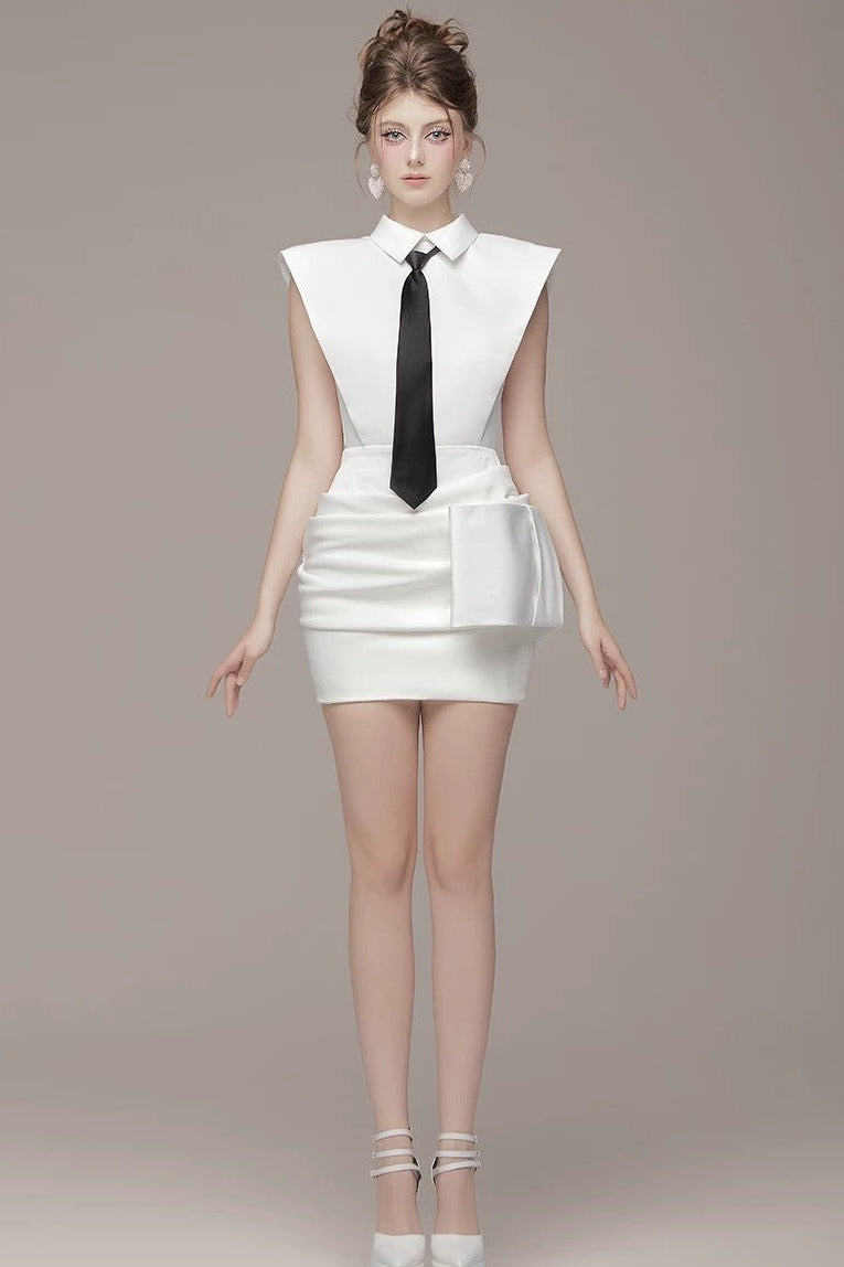 Xanriel Folded Collar Bow Mini Dress