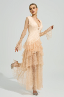 Florissa V Neck Lace Tiered Maxi Dress