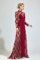 Oskeran Red Embroidered Formal Dress