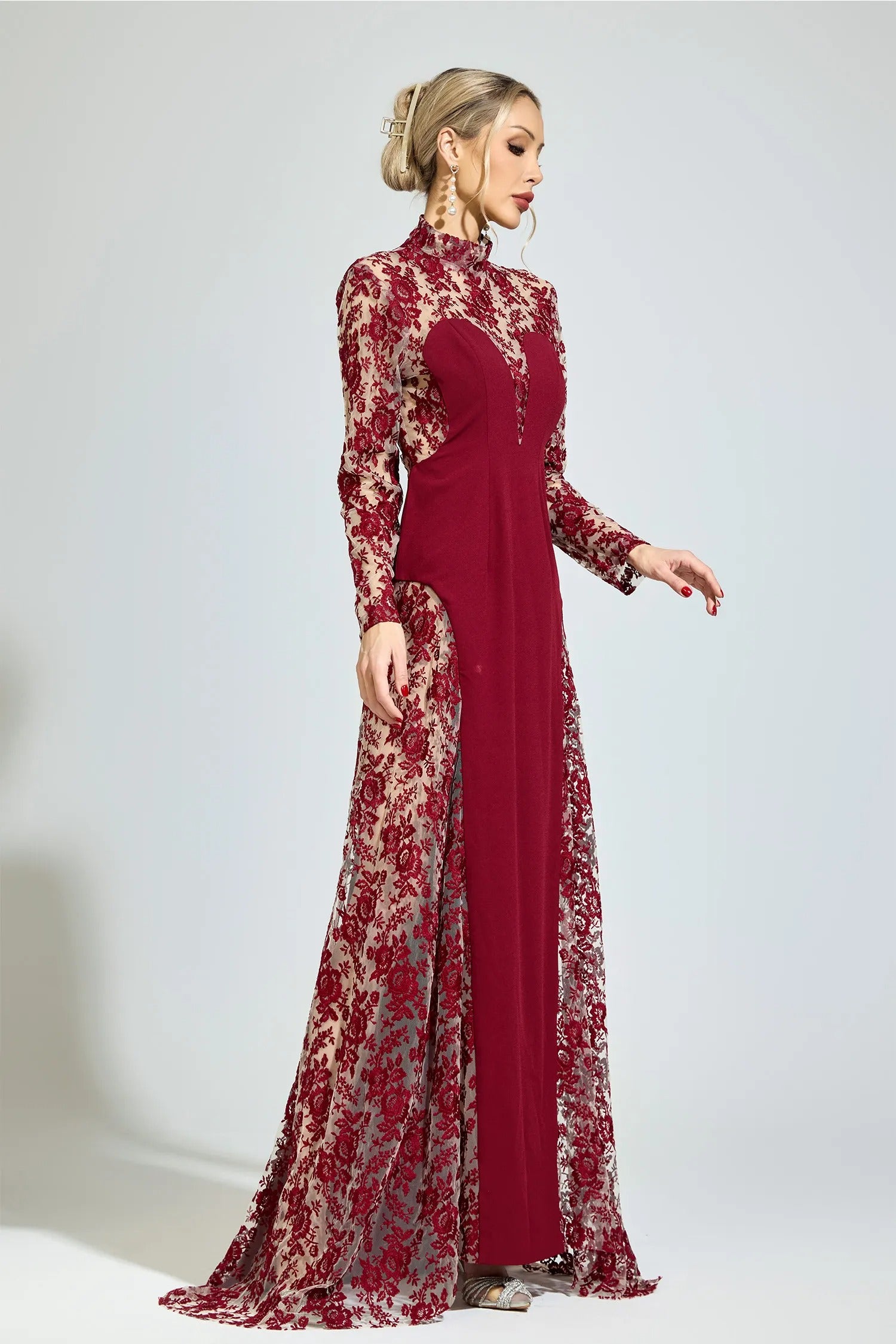 Oskeran Red Embroidered Formal Dress