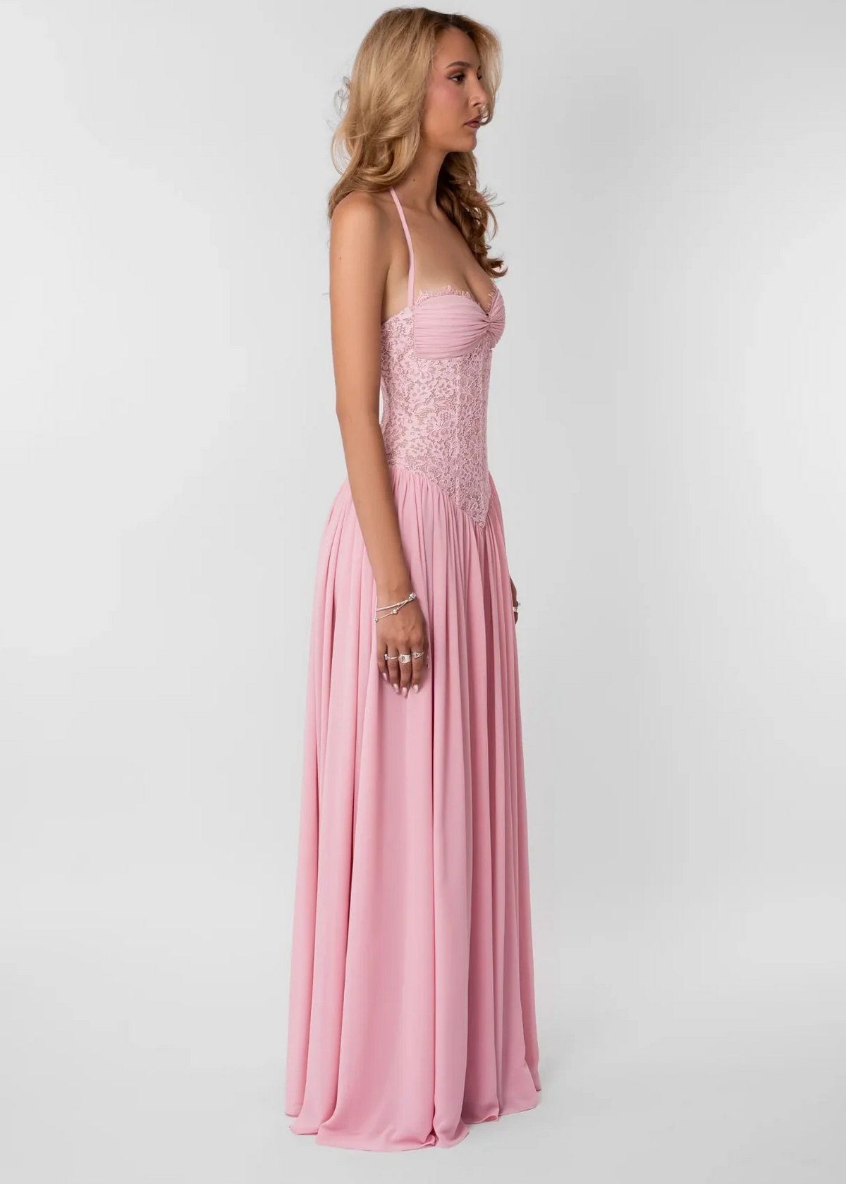 Daxelia Lace-Corset Maxi Dress In Pink