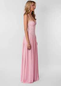 Daxelia Lace-Corset Maxi Dress In Pink