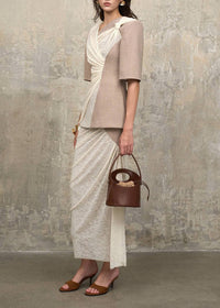 Galessa Bow-Detail Pleated Slit Two-Piece Set
