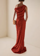 Murelia One-Shoulder Satin Jacquard Ruched Maxi Dress