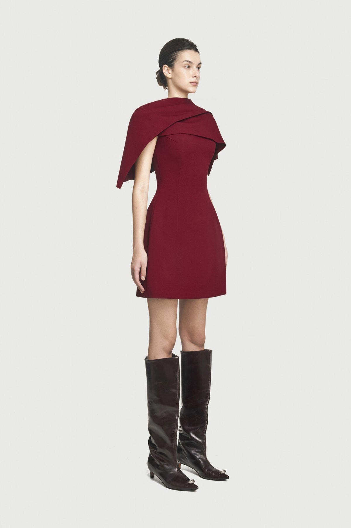 Grisha Asymmetrical Shoulder Pleat Mini Dress In Burgundy